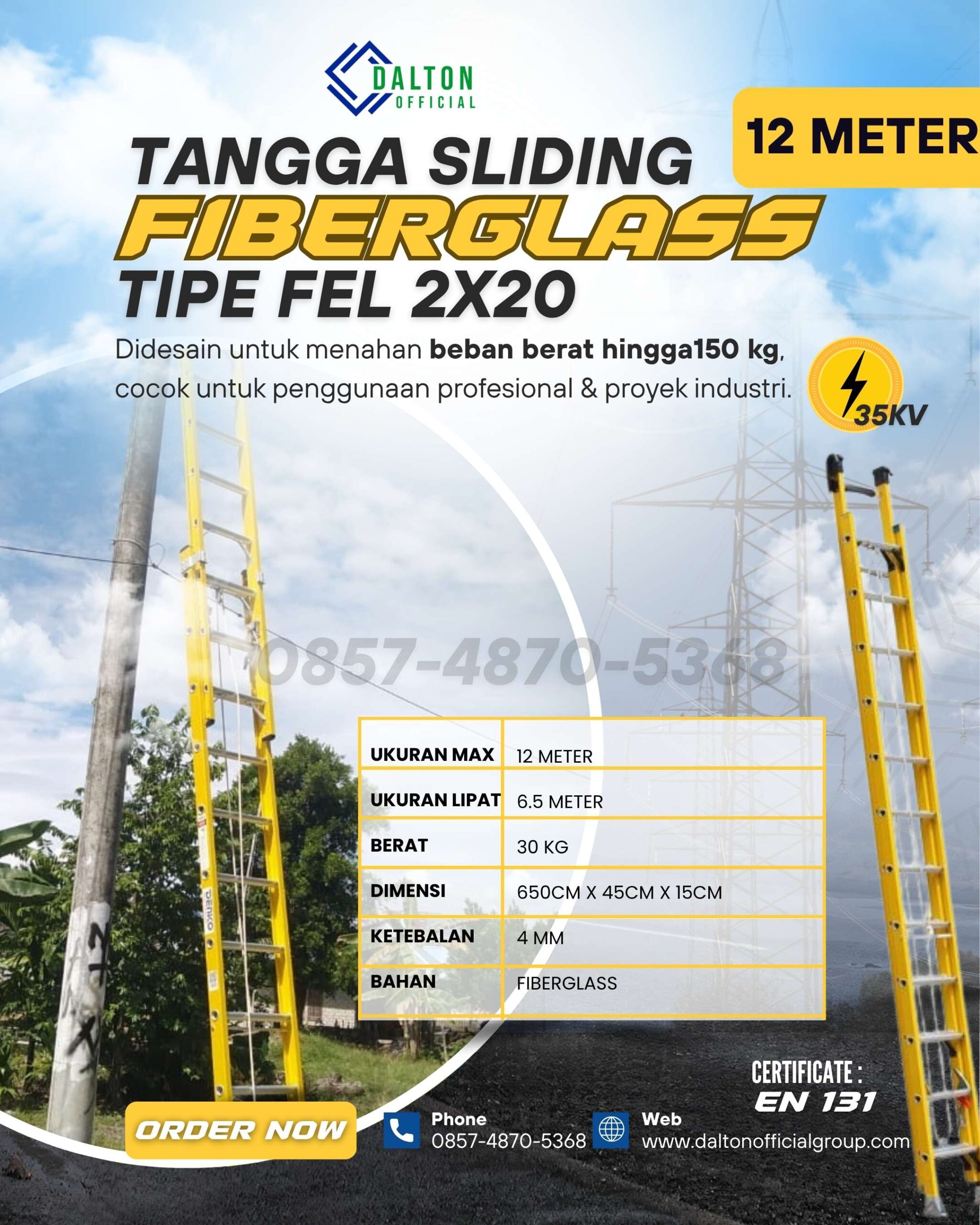 Jual Tangga PLN Fiberglass Denko Tinggi 12 Meter Kirim NTB (Nusa Tenggara Barat)