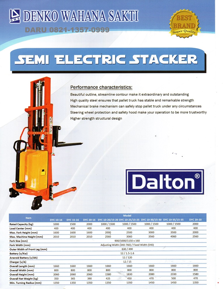 Hand lift Stacker Listrik Semi Electric merk Daltonlift seri DYC