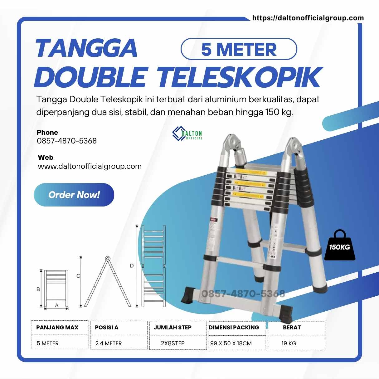Tangga Double Teleskopik 5 meter