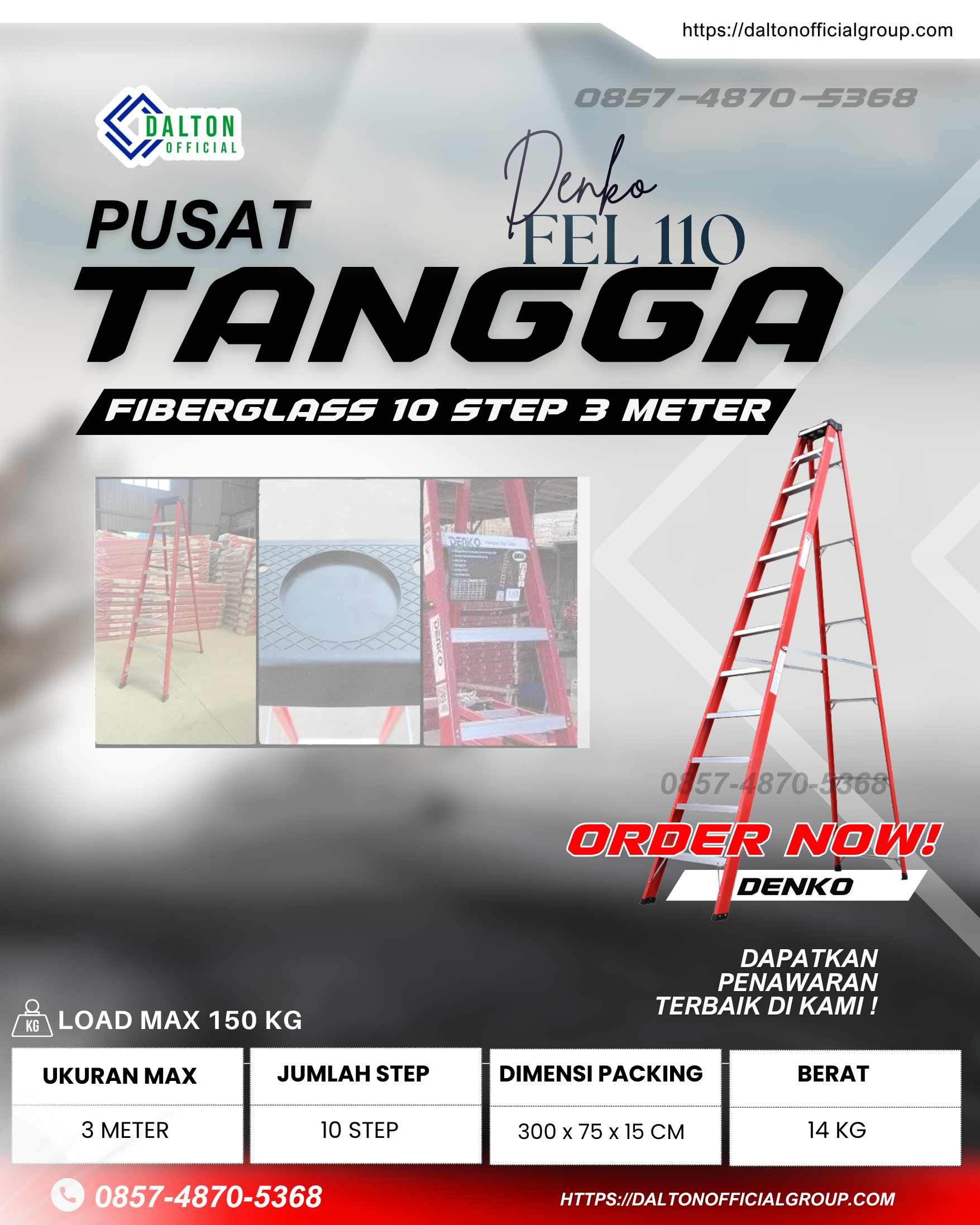 Tangga Lipat Fiberglass 10 Steps 3 Meter Denko Fel 110 Step Ladder